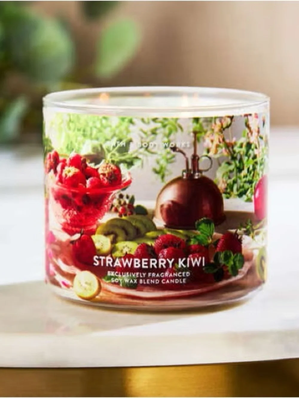 Bath & Body Works Strawberry Kiwi 3-Wick Candle - Red & Green